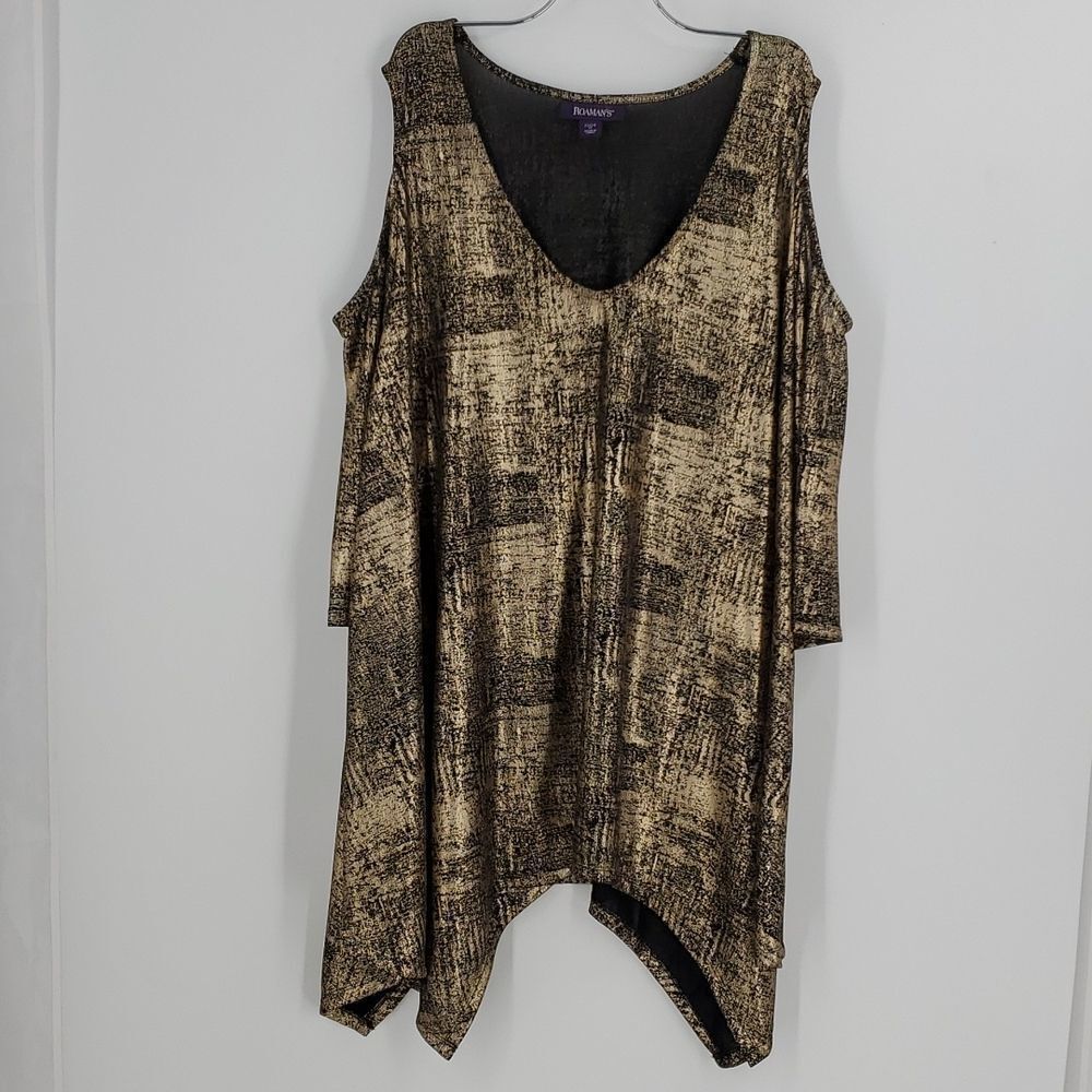 ROAMAN'S womens 1X (22/24) gold black cold shoulder blouse